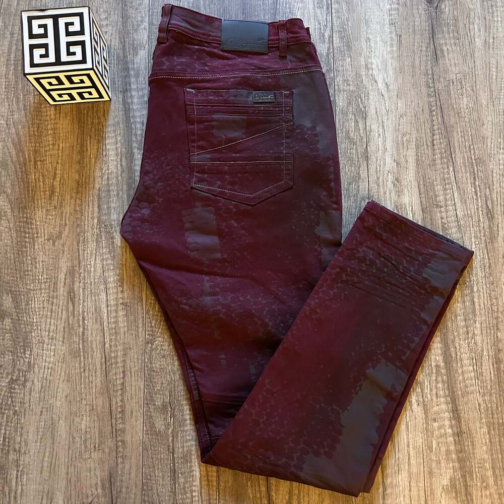 A. Tiziano Men's Size 38 Burgundy Moto Biker Jeans j3 - Picture 4 of 6